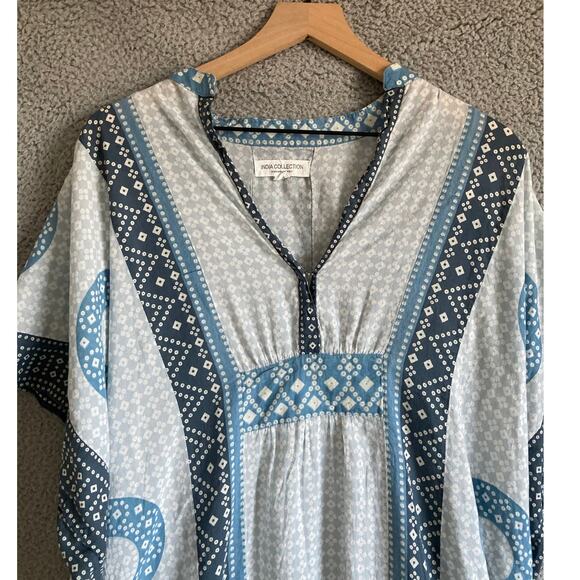 Emerson Fry Maxi Dress Caftan One Size Geometric Oversized Blue Boho Hippie - Picture 2 of 16